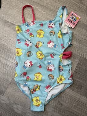 Hello Kitty And Friends Sanrio One-Piece Swimsuit Girls Blue Large 10-12 SPF 50+